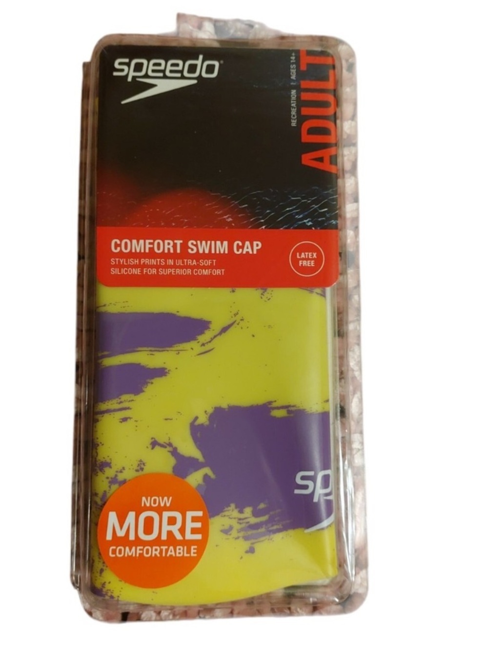 NWT Speedo Men's Silicone Swim Cap in Yellow and Purple